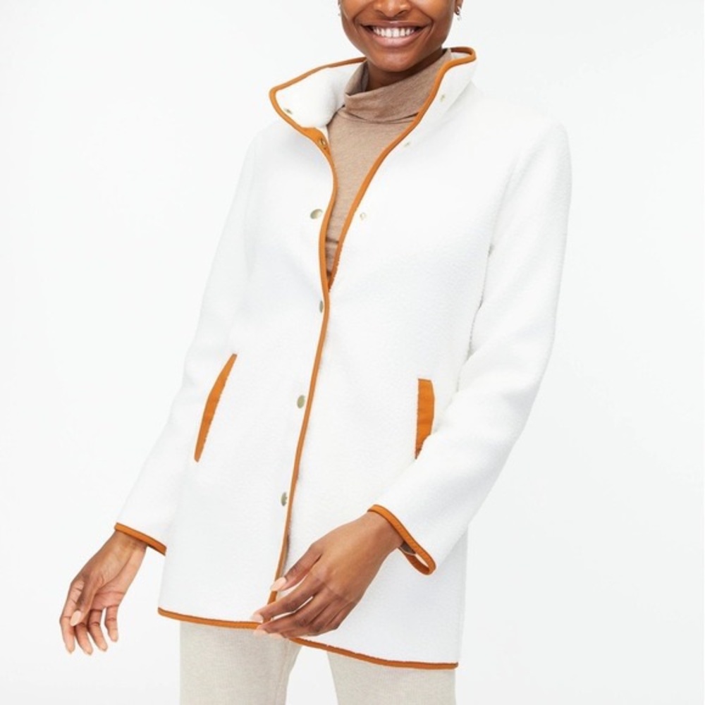 J. CREW | Piped Sherpa Coat White Large NWT